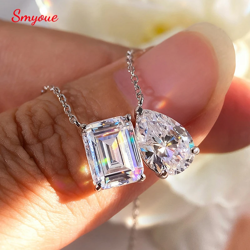 

Smyoue 2 Gems Pear Cut Zircon Moissanite Necklace for Women Lab Diamond Pendant Certified Jewelry Pure S925 Sterling Silver