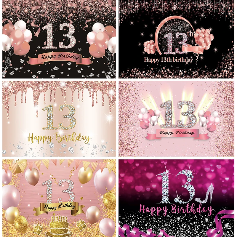 Official Teenager Birthday Backdrop 13th Birthday Party Decorations for Girls 13 Years Bat Mitzvah Photography Background Props