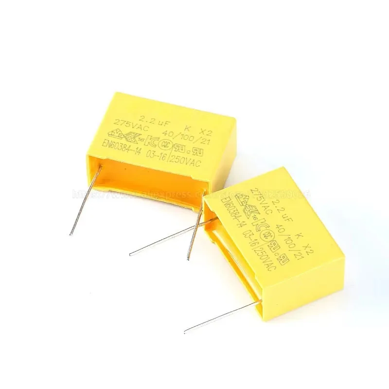 Capacitor metalizado do filme do polipropileno, X2 MKP, 275VAC, 10/15/22.5/27.5mm, 0,01 UF, 0,1 UF, 0,22 UF, 0,33 UF, 0,47 UF, 0,68 UF, 1UF, 2,2 UF,