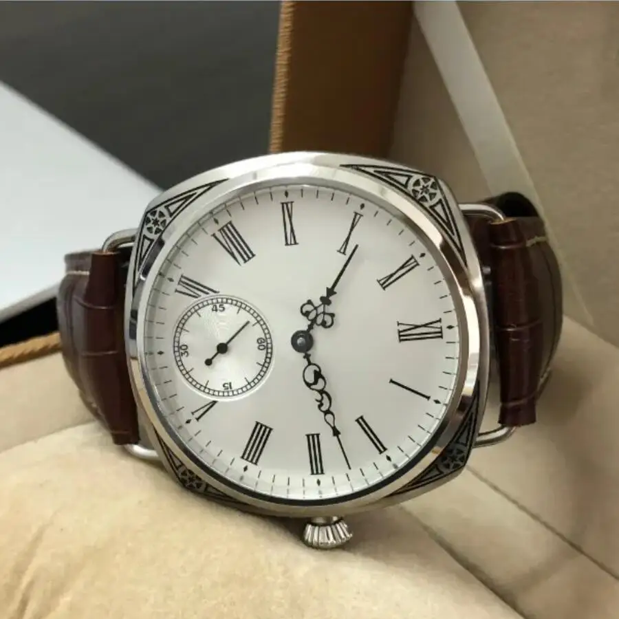 47mm NO LOGO Asian 6498 17 Jewels Mechanical Hand Wind Movement Carving Decorative Pattern Case Pilot Watch GR0511-24