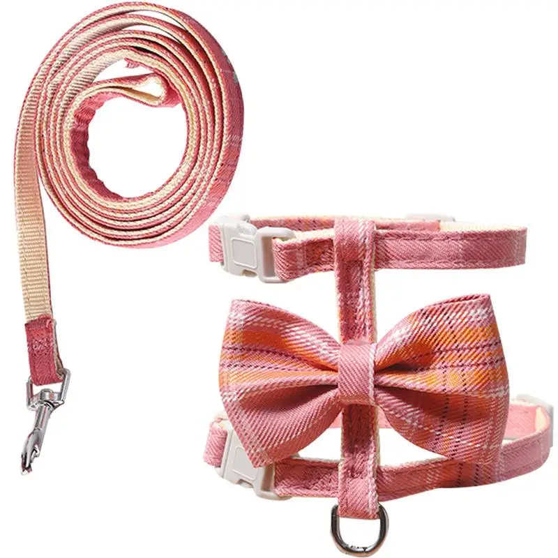 Harness And Leash Bowknot Kitten Harness Escape Proof Force Balance H-Diagonal Pull Walking Kitten Accessories For Outdoor