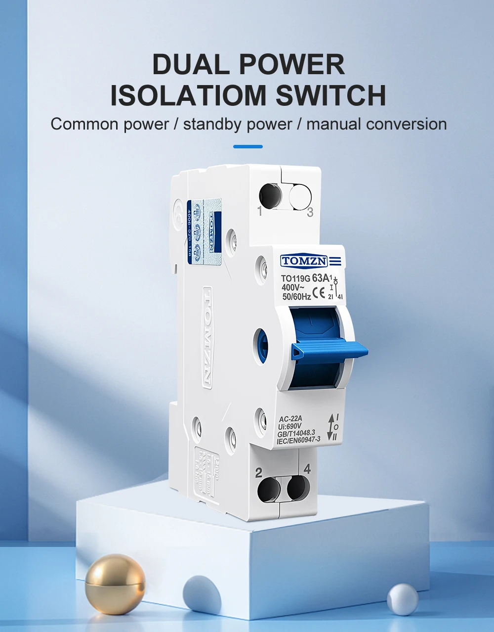 TOMZN 1P 63A MTS Dual Power Manueller Übertragungs-Trennschalter Interlock-Leistungsschalter – Detail 3