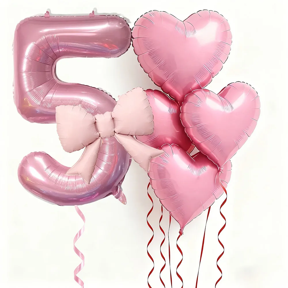 6 Stück rosa Schleifen-Herzballons mit 32 Zoll großen rosa Zahlen-Folienballons für Geburtstagsfeiern, Hochzeiten, Verlobungen, Jubiläen, Dekoration – Detail 6
