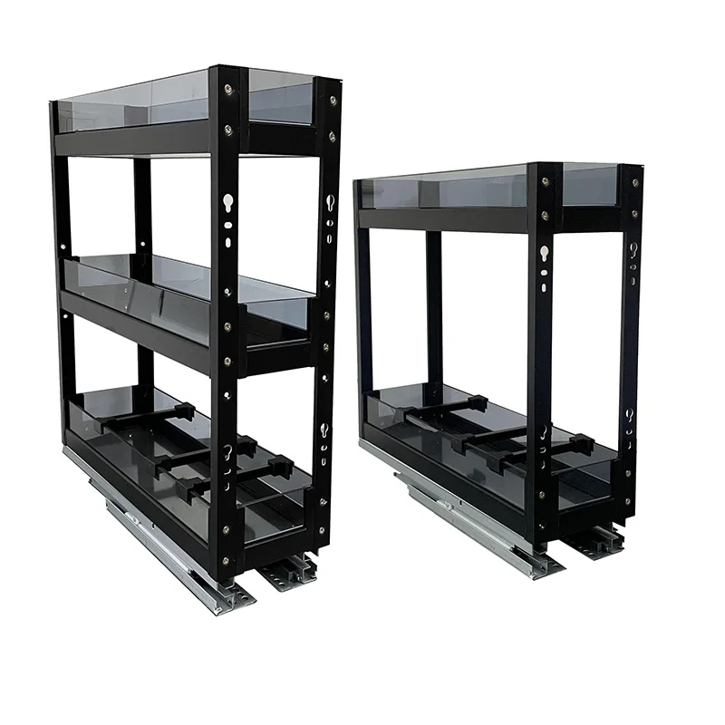 

Kitchen Cabinet Pull Basket Narrow Cabinet Seasoning Basket Seasoning Shelf Multi-layer Storage Bottom Rail Aluminum Alloy Corne