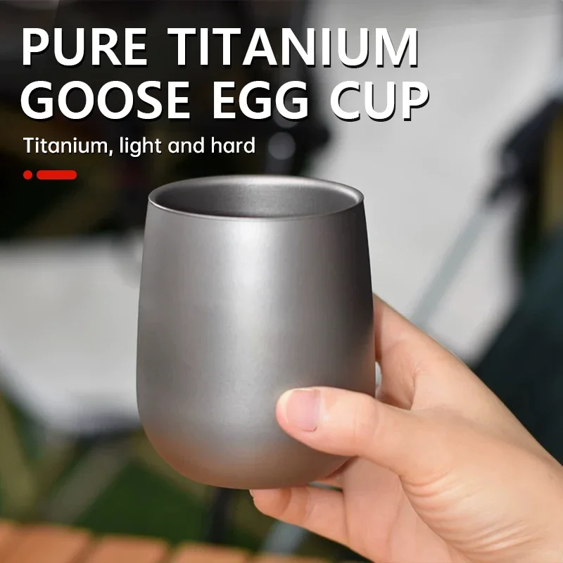 كوب من التيتانيوم النقي على شكل بيضة الإوز، كوب مقاوم للحرارة مزدوج الجدار مضاد للبكتيريا، كوب شرب محمول خفيف الوزن للمشي لمسافات طويلة #1