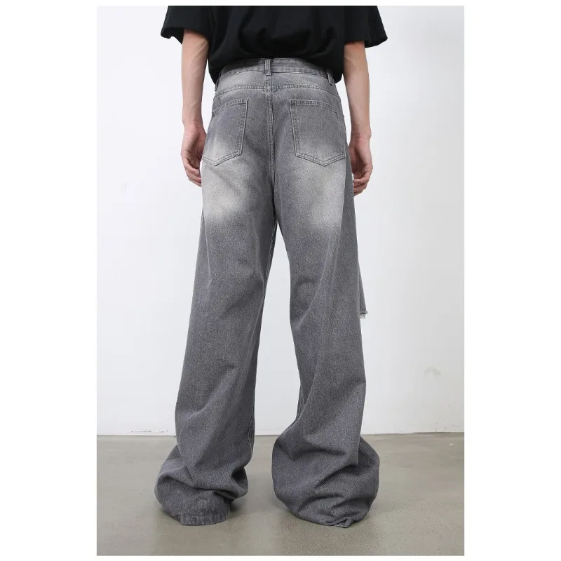 Men Denim Pants Vintage Washed Ripped Straight Loose Jeans High Street Drapedspring and AutumnComfortable Stylish Baggy mens