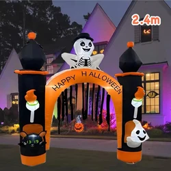 8FT Halloween Inflatable Ghost Archway Outdoor Pumpkin Ghost Blow up Archway Decoration with LED Light for Party Home Yard Toys