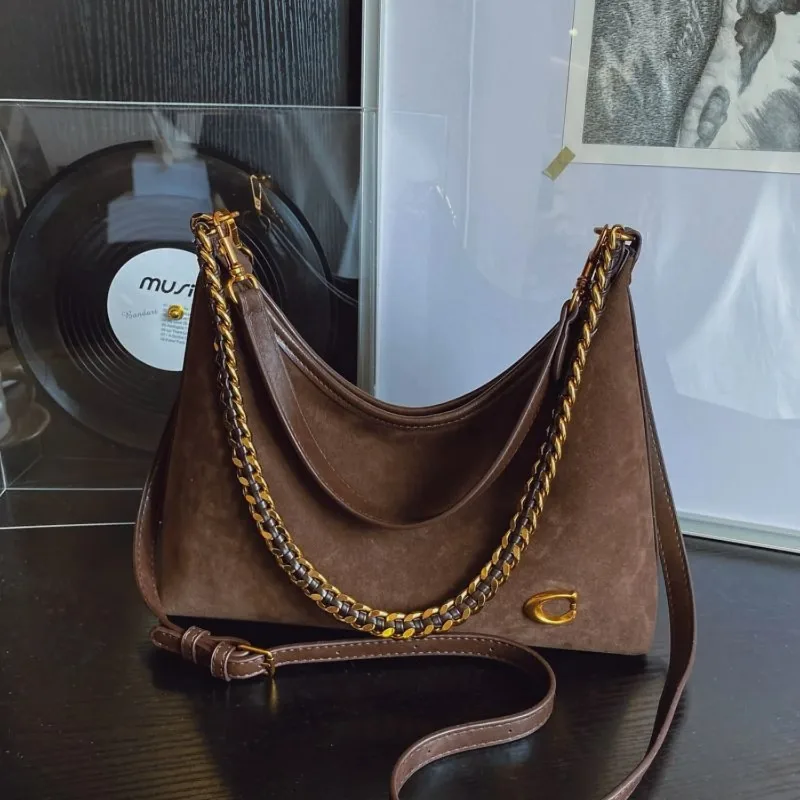 2026 New Women's Fashion Black Suede Shoulder Bag, Large Capacity Handbag