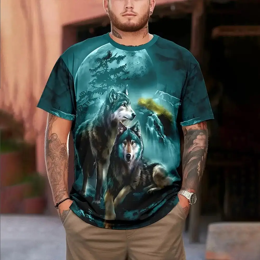 Retro Men's T-Shirt 3d Wolf Printed Short Sleeve Tops Summer Casual Male Clothing Quick Dry Tees Loose Oversized T-Shirt For Men