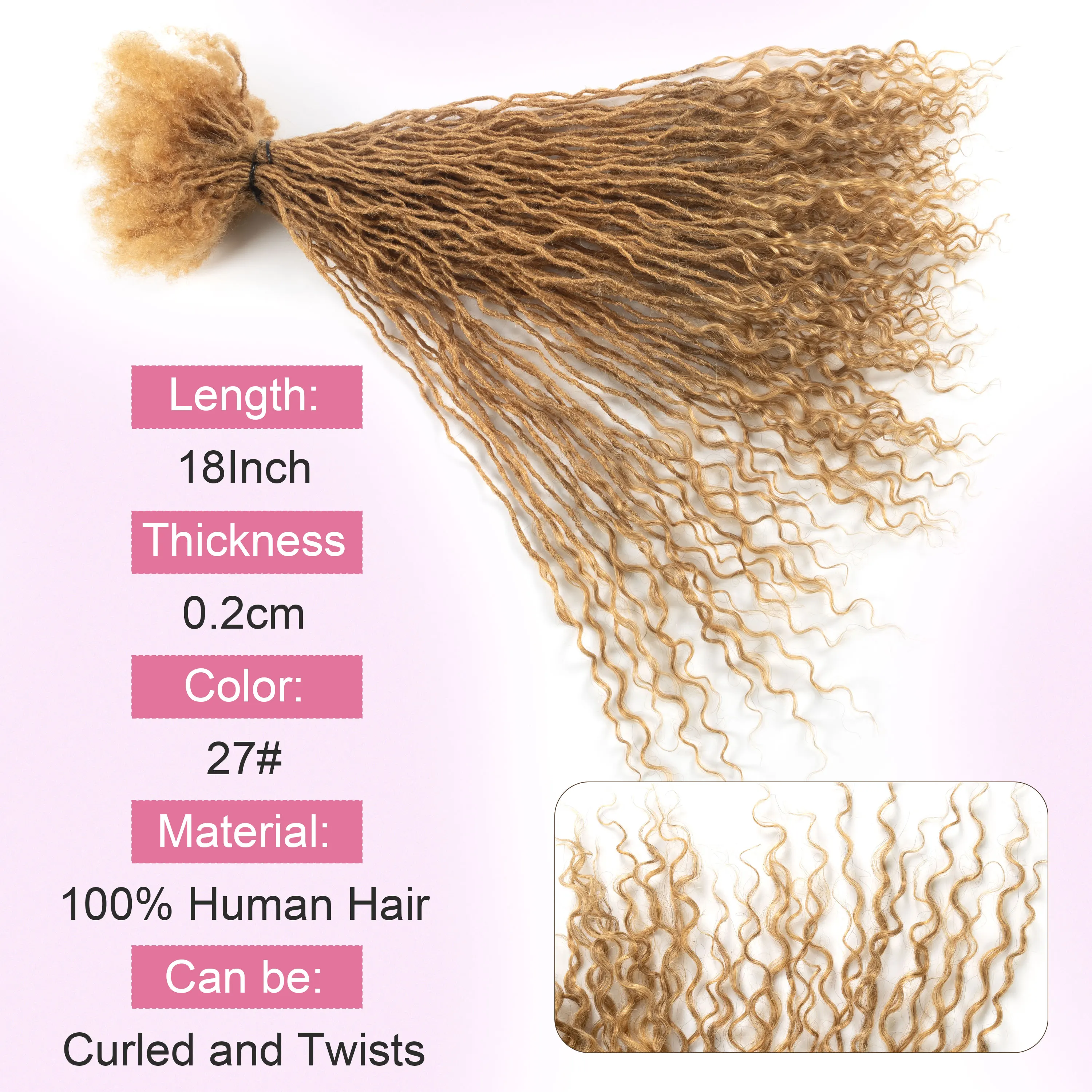 100 قطعة/الحزمة آنا 27 # 100% شعر بشري بالجملة غير معالج متوسط مجعد Locs تمديد المجدل الكروشيه Locs للتواء #4