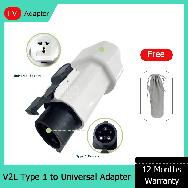 16A J1772 V2L Universal Socket Adapter Vehicle to Load Discharge EV Adapter Type 1 Plug to Bidirectional Charge