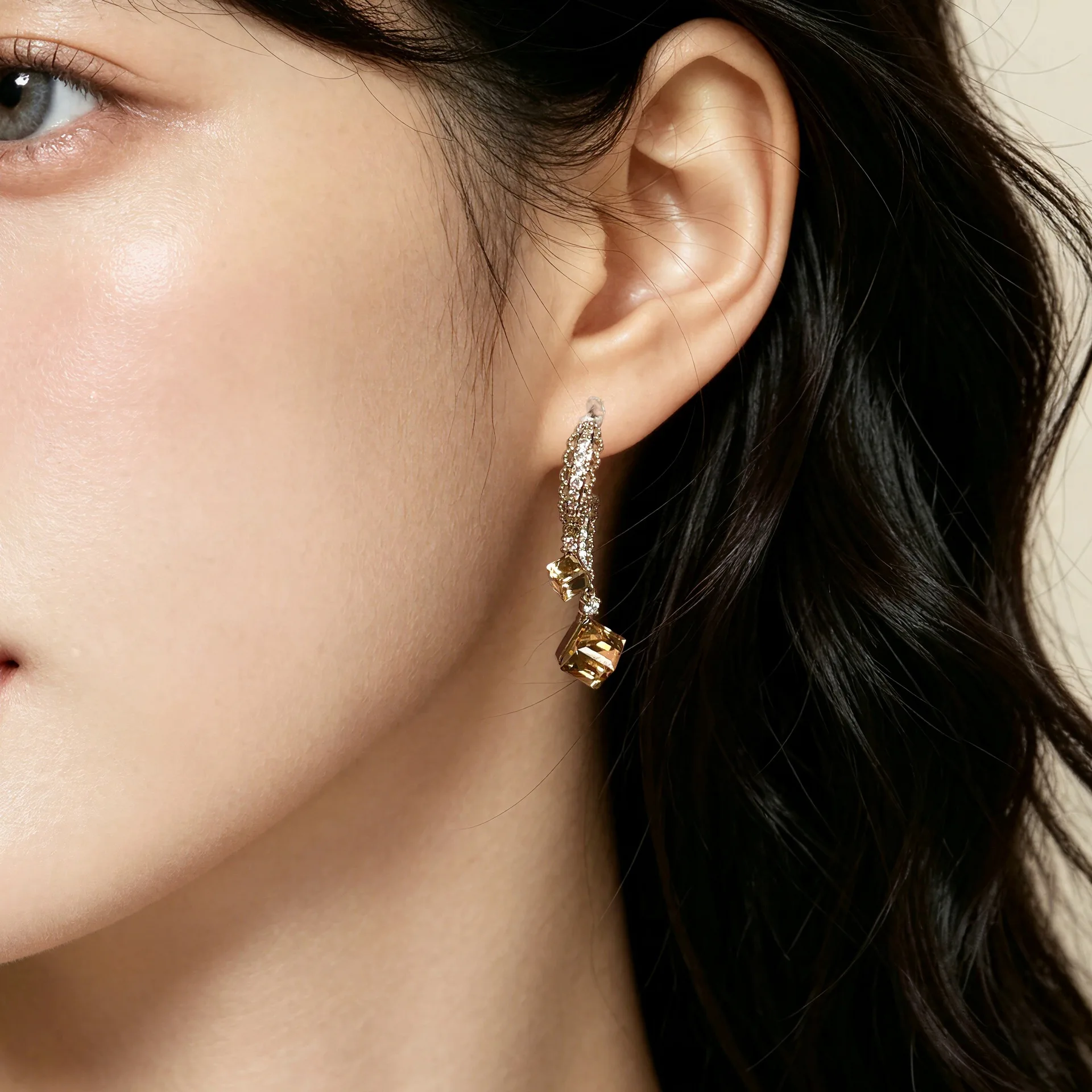 High-end Niche Design Crystal Pendant Stud Earrings, 2 Ways Wear Earrings, Light Luxury Korean Style Versatile Fashion Ear Jewel