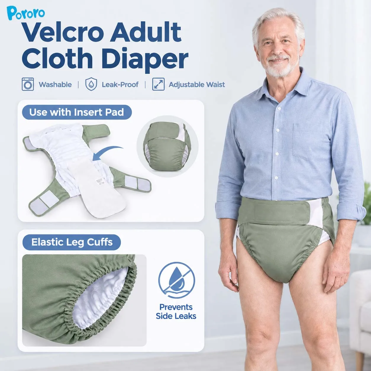 Adult Reusable Washable Cloth Diaper Waterproof Leakproof Adjustable Velcro Incontinence Underpants Elderly Postpartum Care