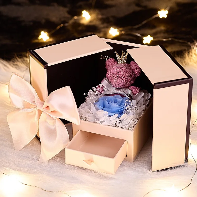 Preserved Flower Gift Box Eternal Rose Jewelry Storage Box, Romantic Valentine's Day Birthday Gift, Anniversary Home Desk Decor - view 5