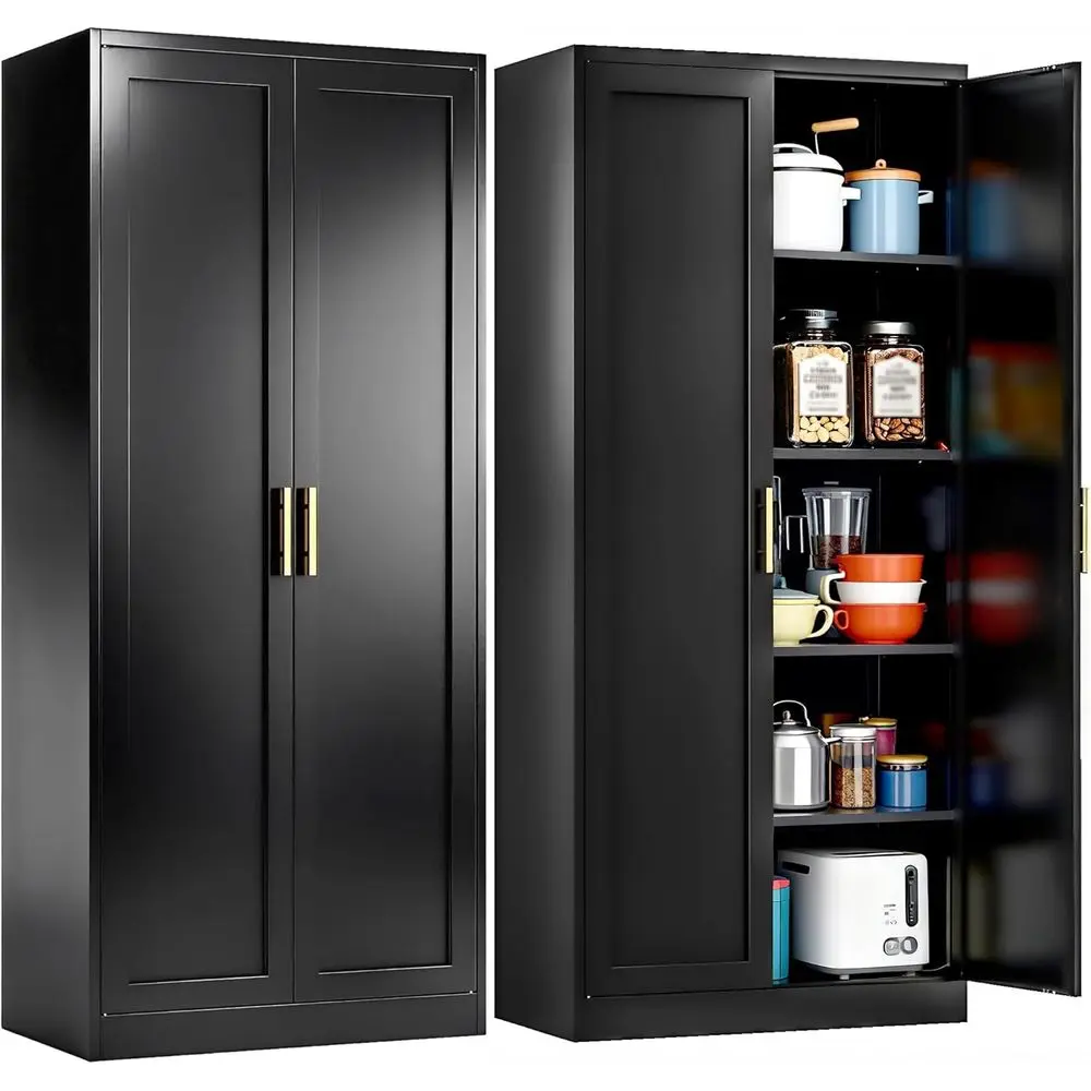 

71 Tall Metal Storage Cabinet with 4 Adjustable Shelves, Ideal for Kitchen, Living, Dining, and Bath