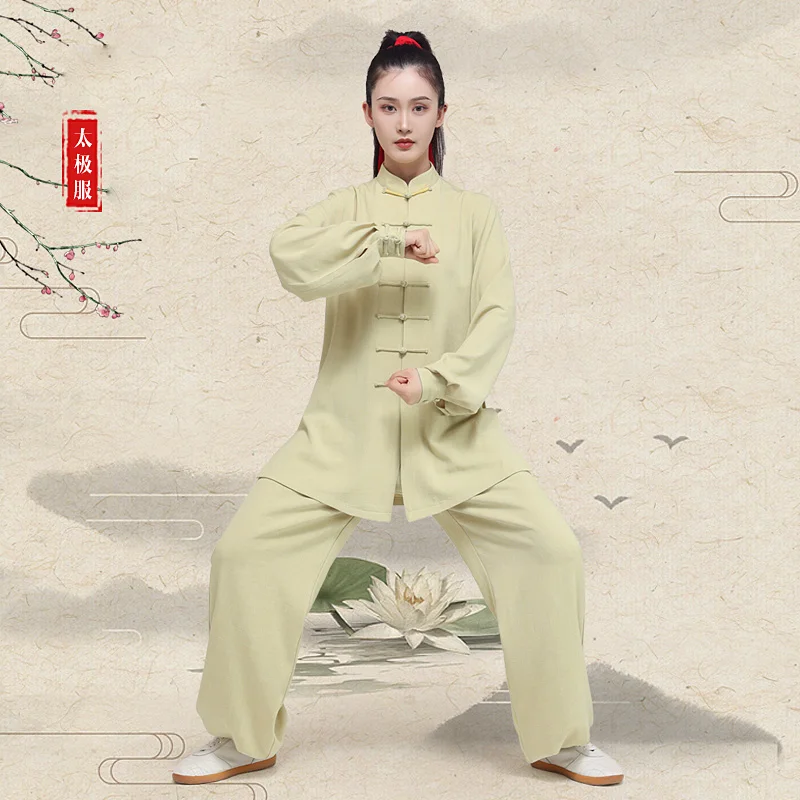 New Unisex Chinese Style Tai Chi Suit, Stretch Cotton Long Sleeve Performance Set for Spring/Summer/Autumn Practice