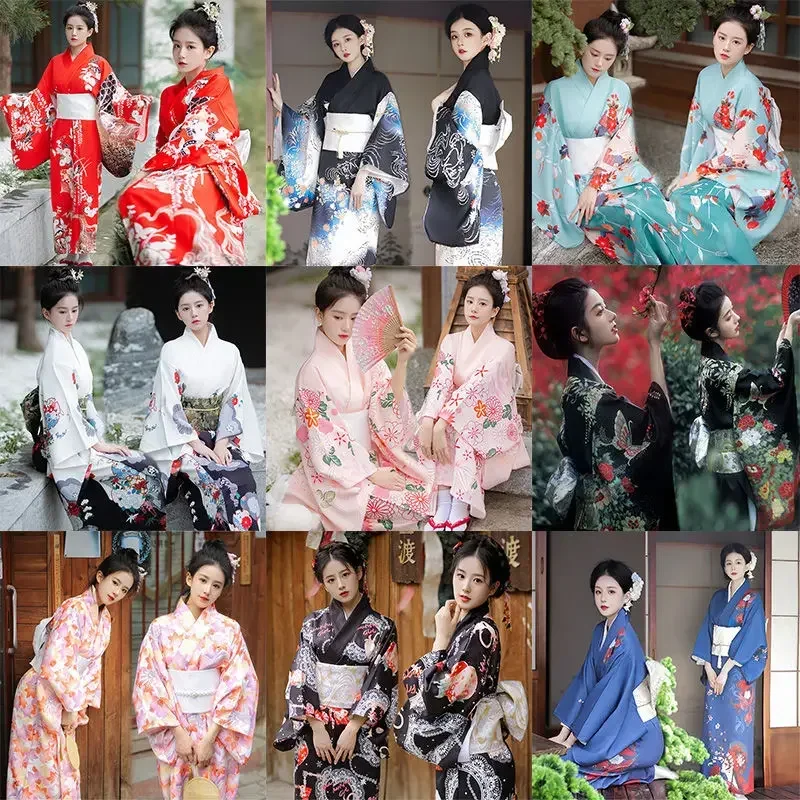 

Summer Japanese Traditional Girls Kimono Dress 4PCS for Women Kawaii Halloween Party Performance Cosplay Photoshooting Costumes