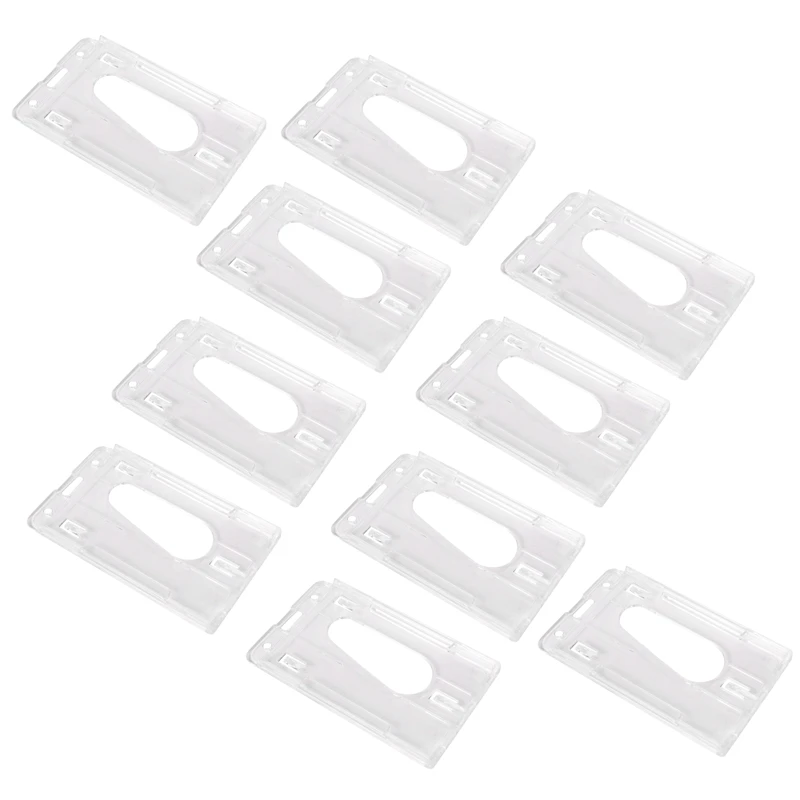 10X Vertical Hard Plastic Badge Holder Double Card ID Multi Transparent 10X6cm