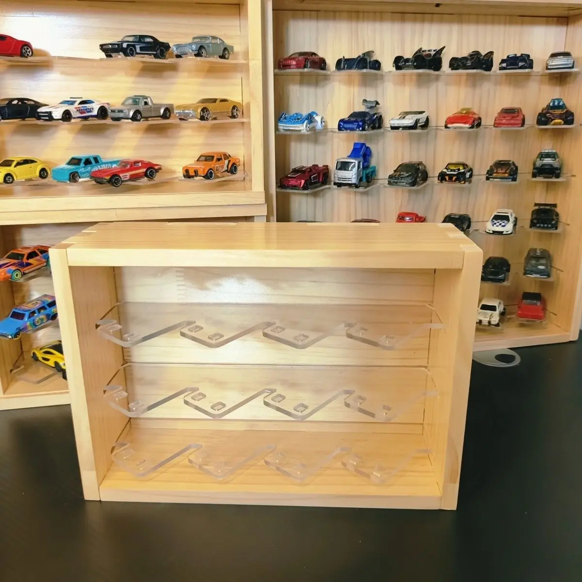 1:64 Car Model Wooden Acrylic Display Box for TLV Hot Wheels TOMSC,Car Toys Display Stand Storage Box Wall Hanging Cabinet