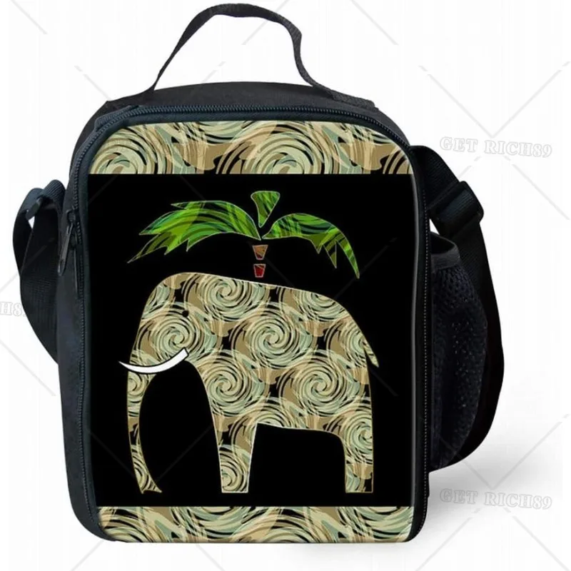 Cute Camo Elephant Lunch Bag for Kids Boy Girls Insulated Lunch Box Adjustable & Removable Tote Bag Fpr School Work Trip Office