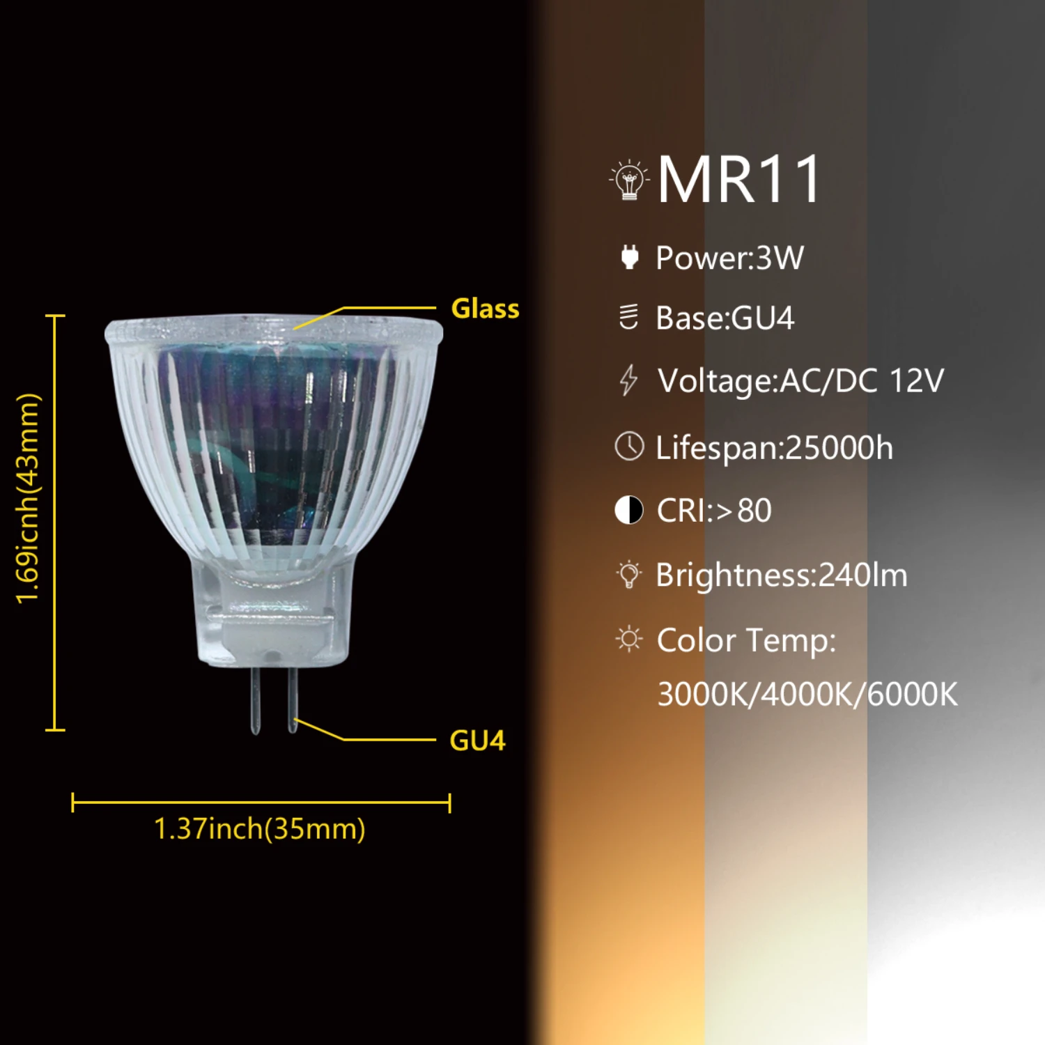 Новый элегантный теплый белый светильник MR11 GU4 светодиодный с AC/DC 12v 3w для уютной гостиной энергоэффективный холодный белый COB