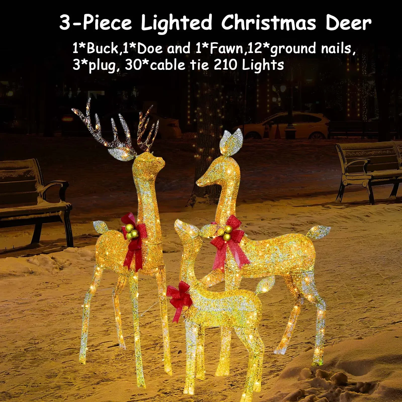 Creative 3D 3-Piece Outdoor atmosphere lighting fixtures Yard Holiday Lighted Reindeer Outside Indoor Home Lawn Garden 210 Led L