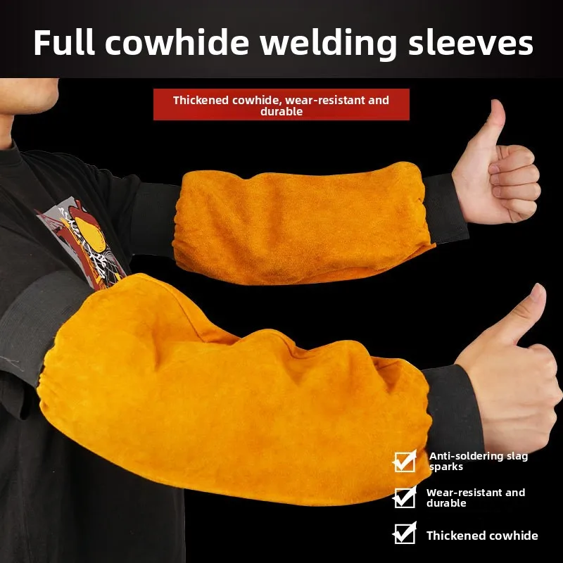 Welding anti-flame retardant bilateral elastic sleeves arm guards cowhide labor protection sleeves four seasons welder protectio