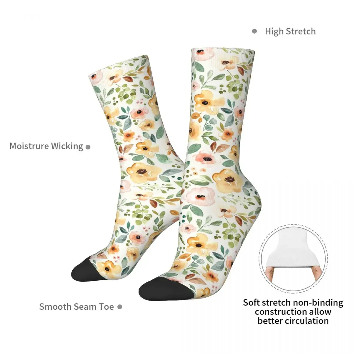 Sunrise Watercolor Boho Floral Socks Harajuku High Quality Stockings All Season Long Socks Accessories for Man's Woman's Gifts