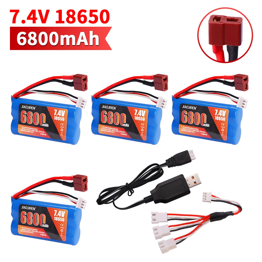 ترقية بطارية 7.4 فولت 18650 6800 مللي أمبير في الساعة لـ Wltoys 10428/12428/12423 / Q46 RC قطع غيار السيارات مع شاحن 7.4 فولت T المكونات لسيارة الطاقة