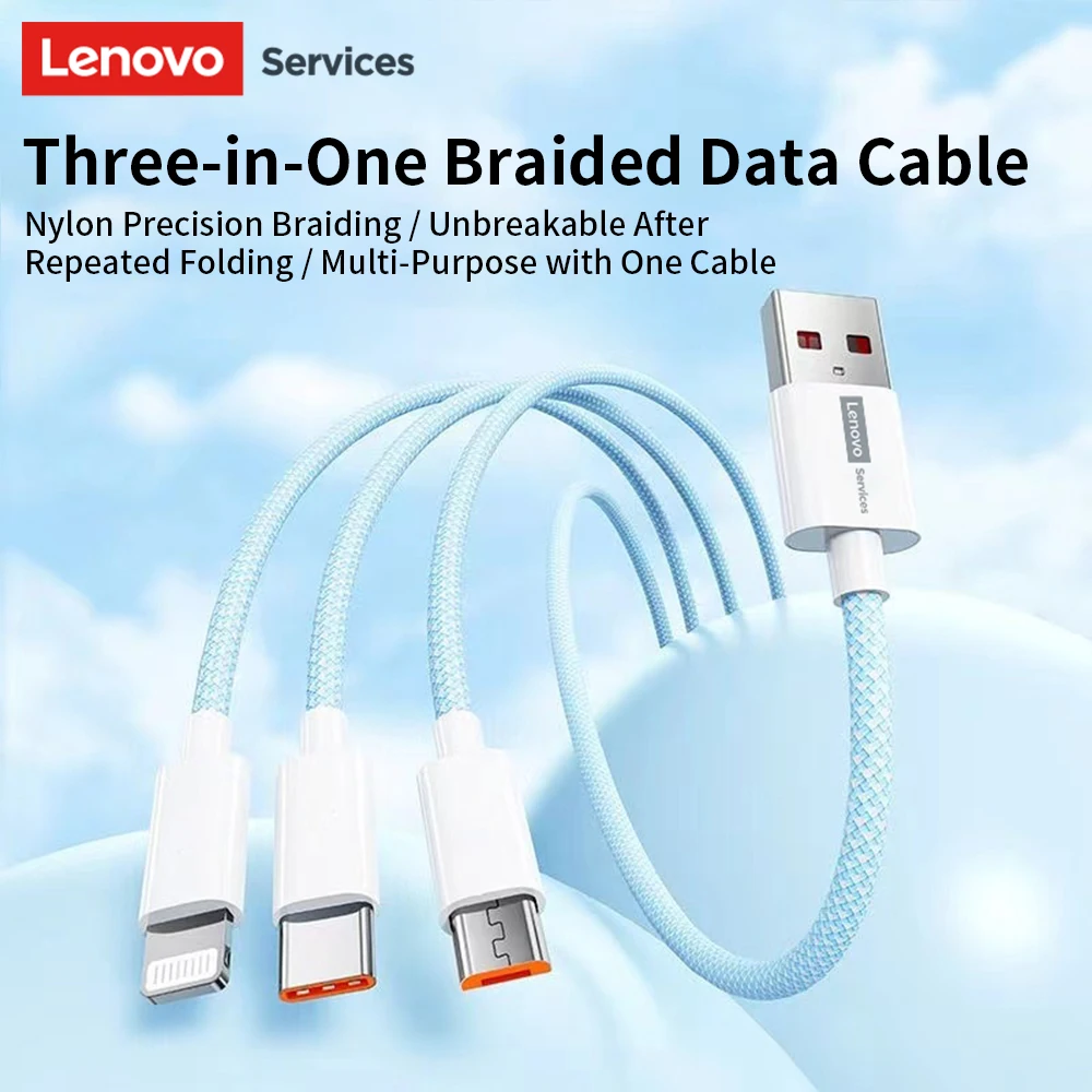 

66W 6A 3 In 1 USB Type C Cable Super Fast Charging Cables for Huawei Xiaomi Samsung OPPO Lightning Data Cord for iPhone 1.2/3M
