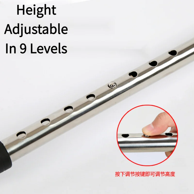 Stainless Steel - Alpenstock Single-Leg Walking Stick Elderly Four-Foot Crutches Non-Slip Height Adjustable Portable Cane