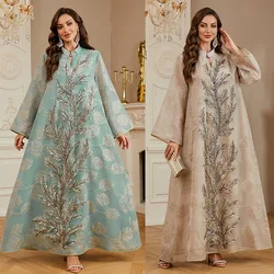 Arab Long Robe Eid Muslim Abaya for Women Party Dresses Sequins Mesh Jalabiya Morocco Dubai Abayas Kaftan Islam Ramadan Vestidos