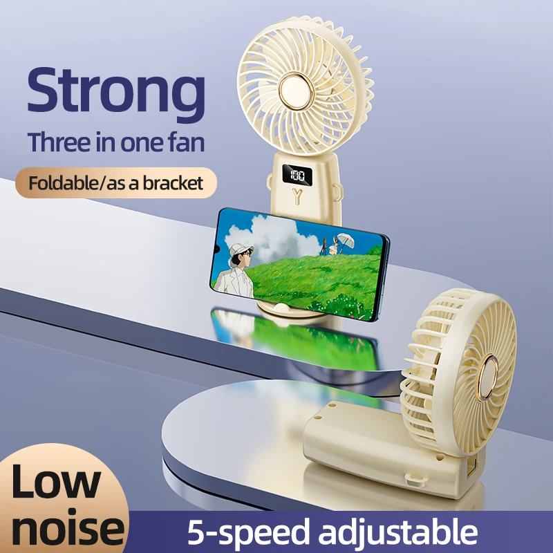 2025 De nieuwe draagbare ventilator kan de nek ophangen voor 10 uur zomer USB-opladen Miniventilator Vijf snelheden Wind Led-display Kantoorventilatoren