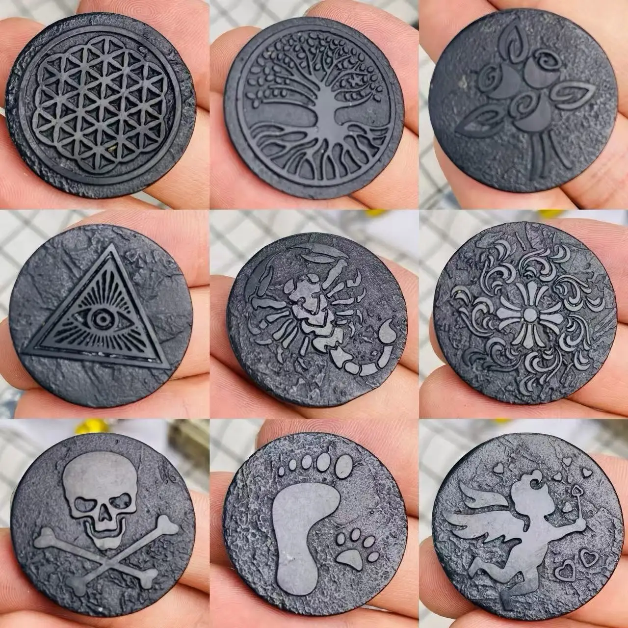 Natural Shungite EMF Protection Phone Sticke Shungite Stone Crystal Plates Anti-Radiation Protection Stickers Minerals Spiritual