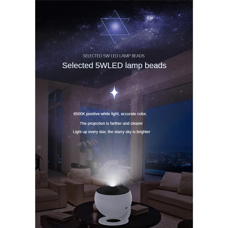 Lâmpada de projetor estrelado Galaxy 360 °   Lâmpada protetora giratória de luz noturna estrelada ajustável para quarto, casa, festas B