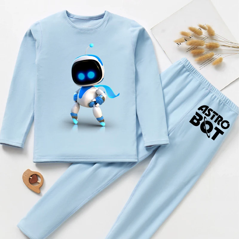 Astro Bot Pajamas for Children Cute Cartoon Game Figure Printed Nightgown Boys Kawaii Loungewear Autumn Children\'s Clothing