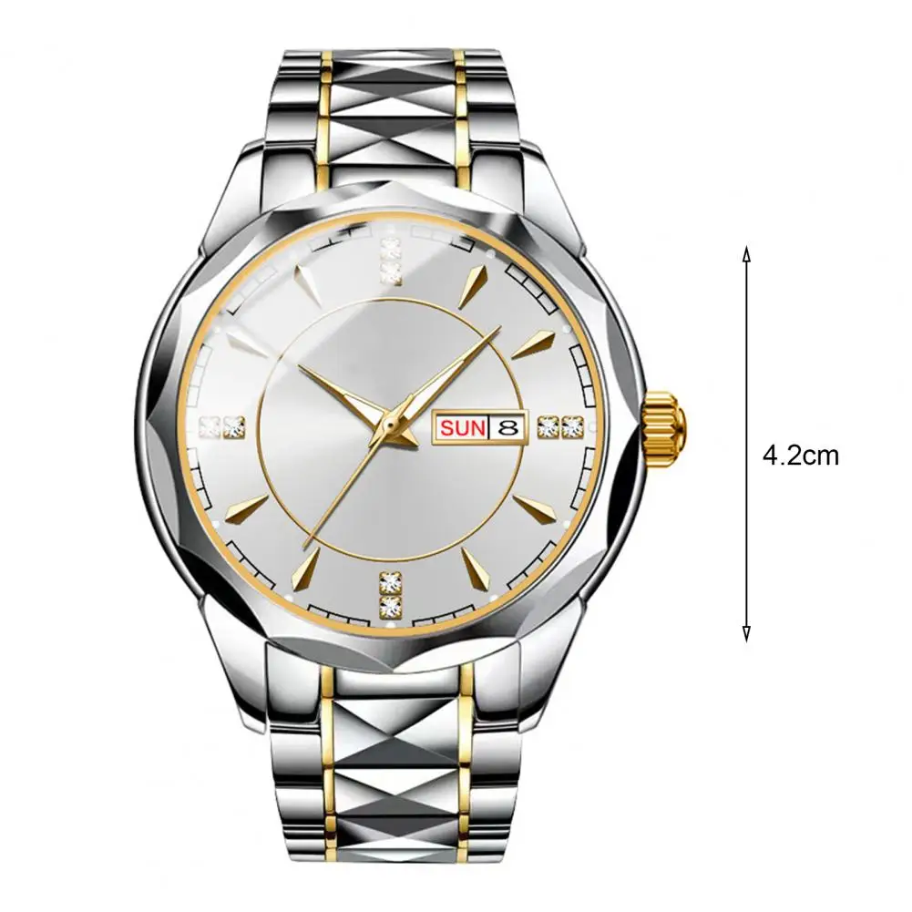 Quartz Movement Watch Accurate Time Display Watch Stainless Steel Band Men's Luxury Quartz Watch with Rhinestone Date Display