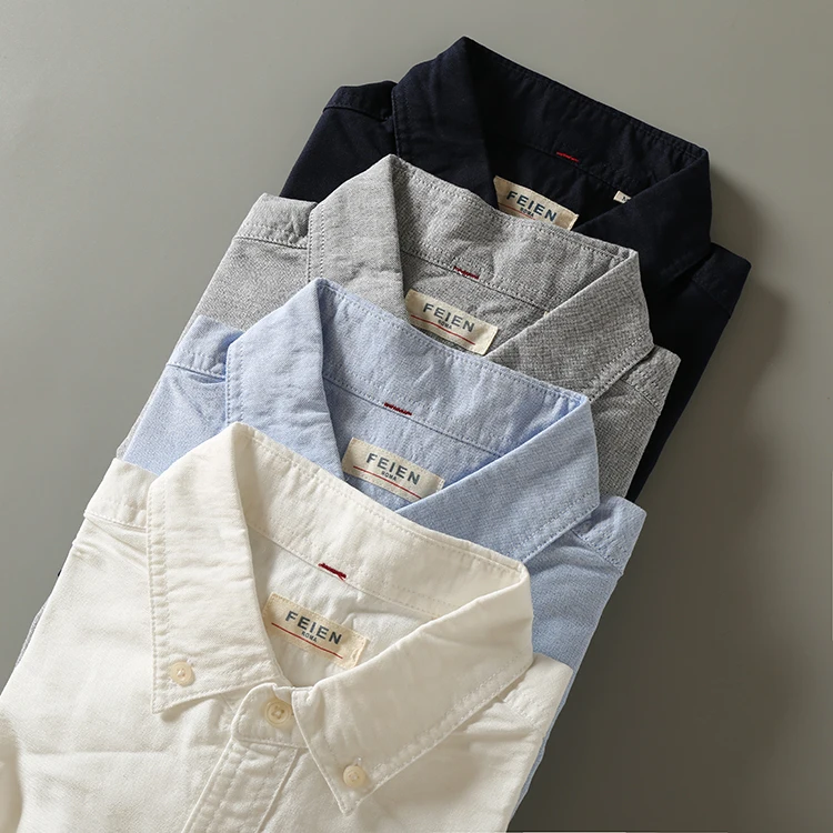 Casual Long Sleeve Oxford Cloth Shirt Men's Pure Color Patchwork Design Suede Velvet Elbow Padded Four Seasons Cotton 100%
