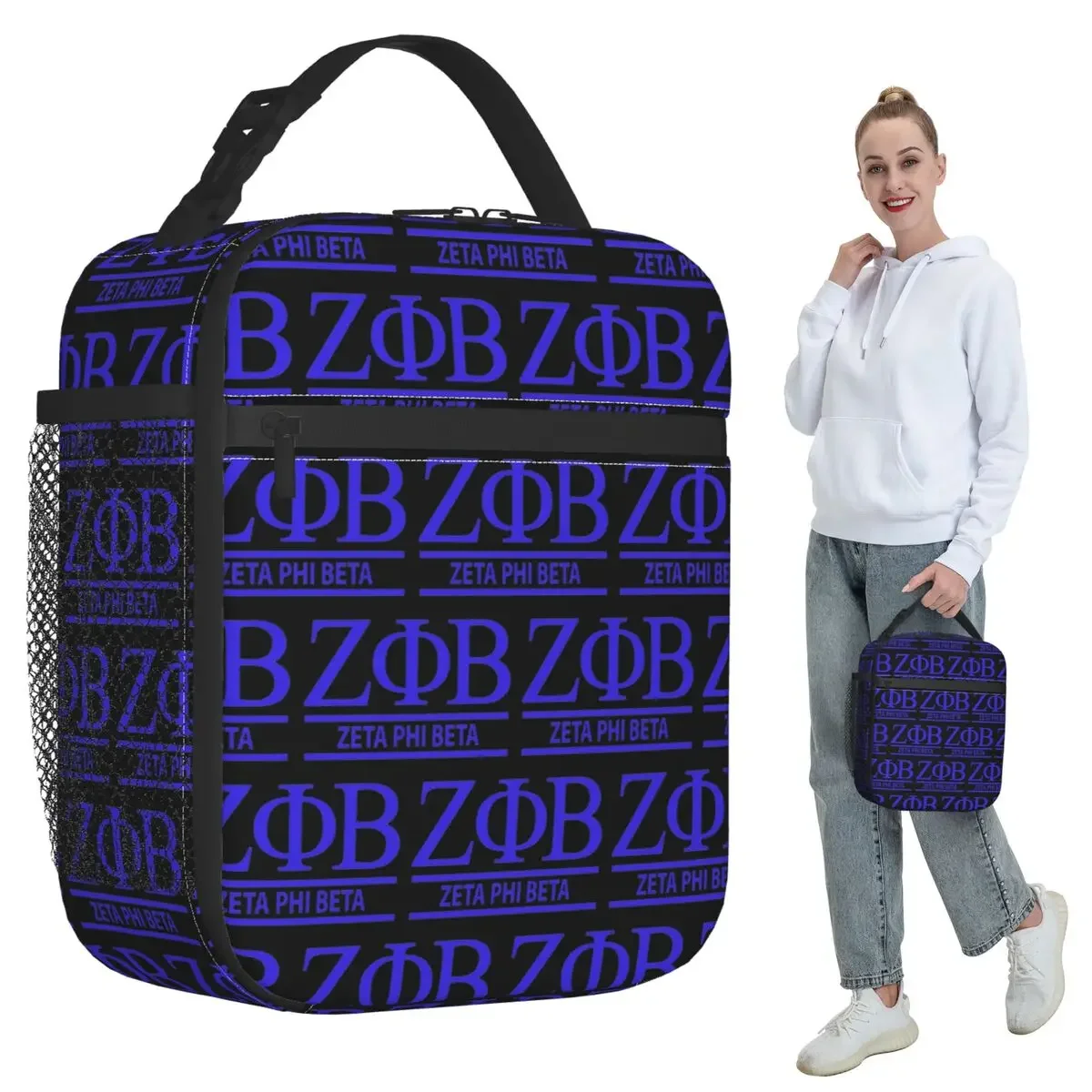 Zeta Phi Beta Greek Letter ZOB Insulated Lunch Bag for Women Office Cooler Thermal Food Box Tote Portable Lunch Boxes Container