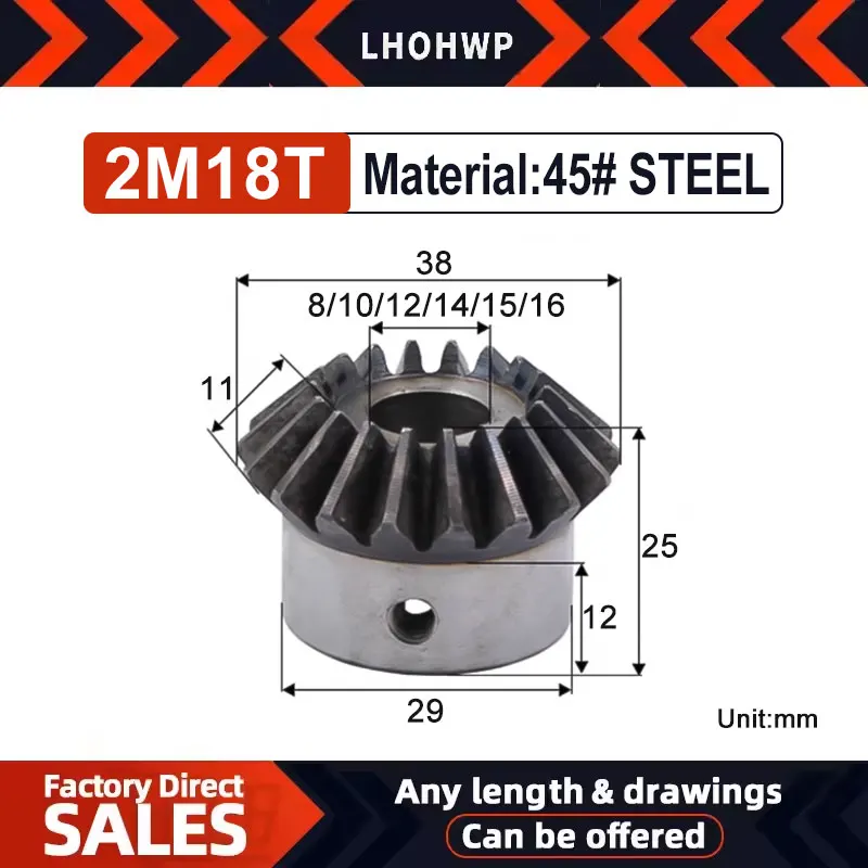 Transmission Motor Reducer Angle Gear Cnc 45 Steel Parts Wheels 2Molds 18 Teeth Straight Pinion 90 Degree Conical Bevel 90° Cone