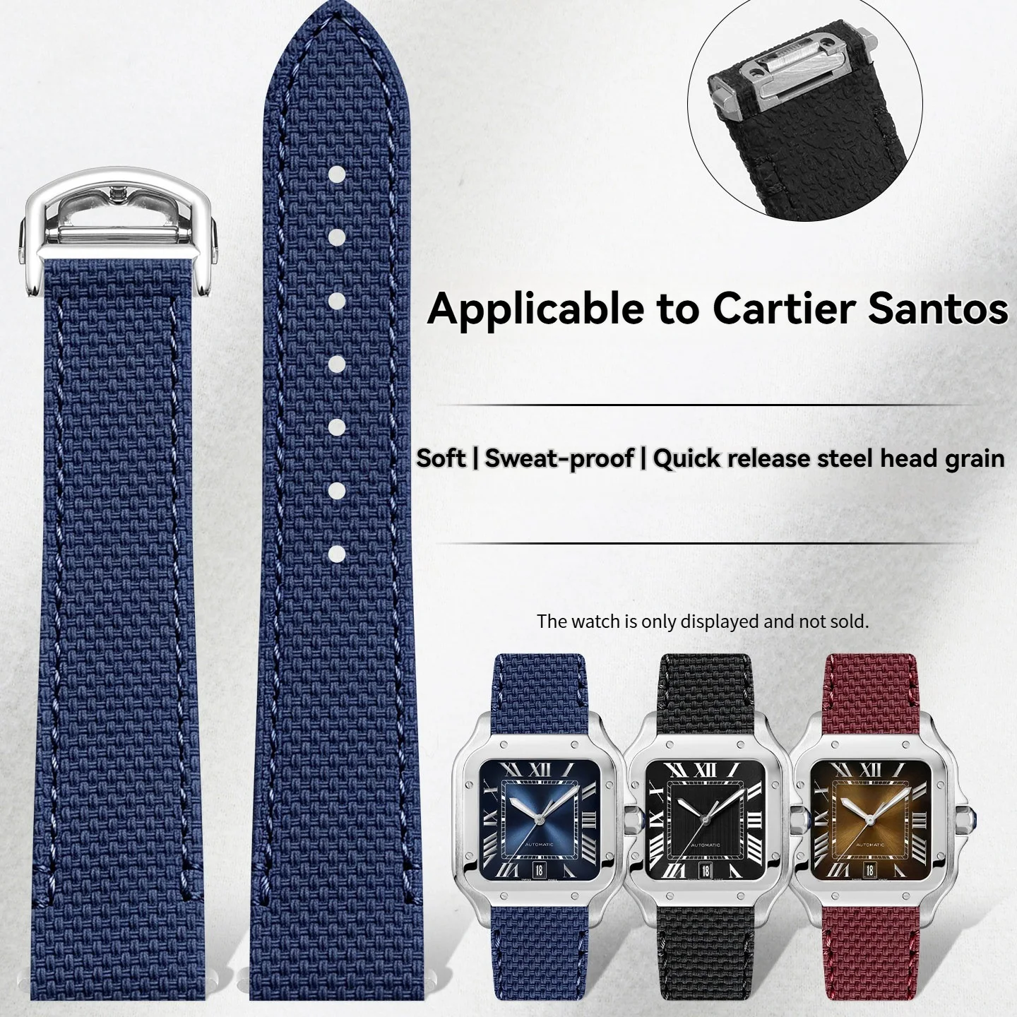 Quick Release Fluoroelastomer Strap for Cartier Santos WSSA0010/WSSA0009, 19mm 21mm Rubber Band Large/Medium/small
