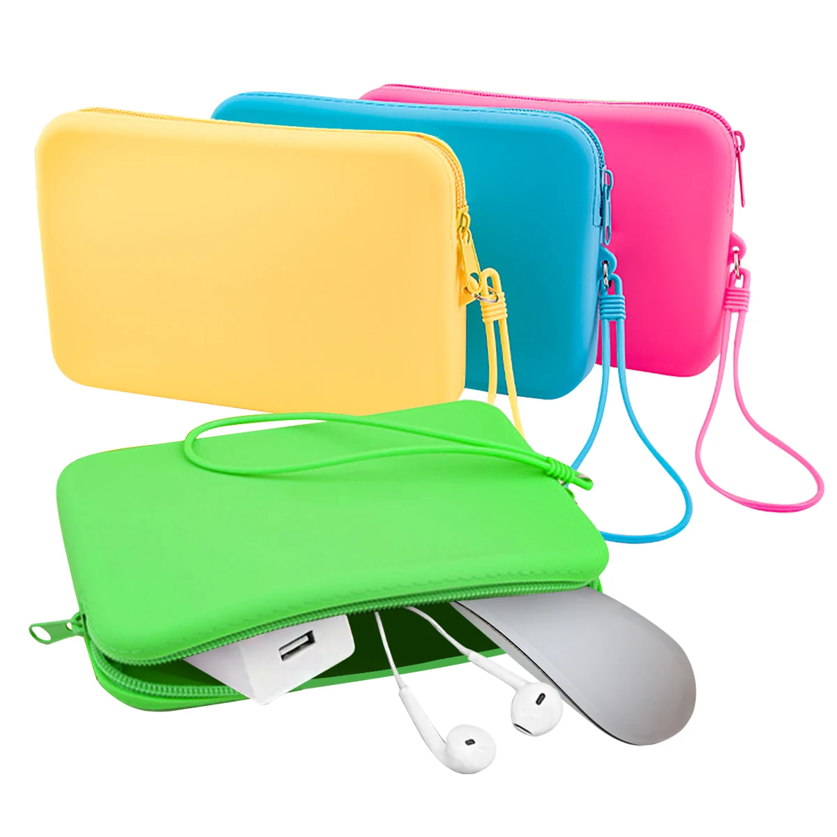 1 x Waterproof Silicone Cosmetic Bag, Bright Solid Colors, Secure Zipper Closure, For Organizing Toiletries and Cosmetics