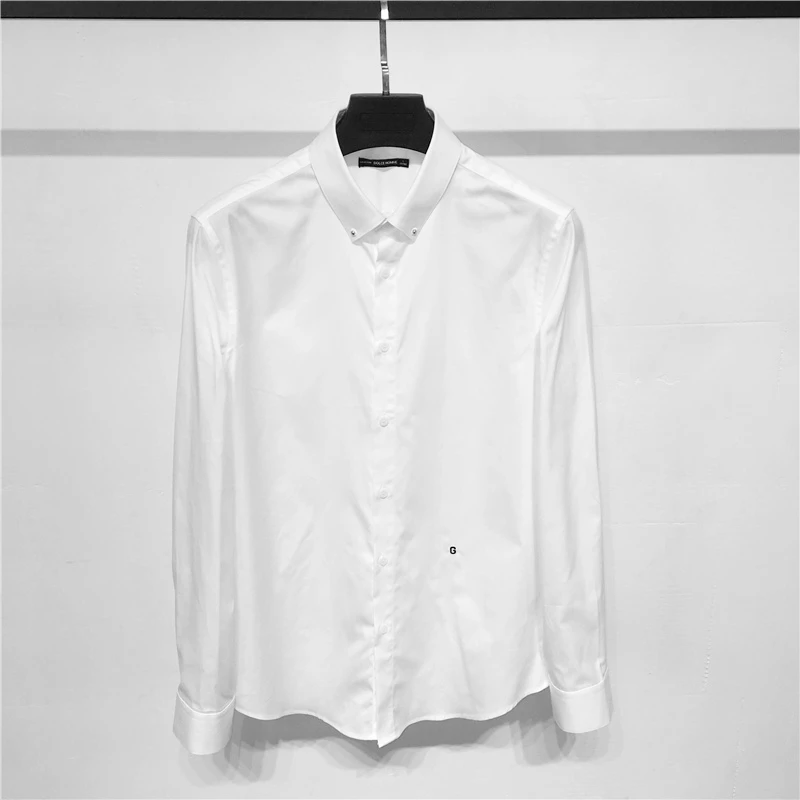 

Pure Cotton Embroidered Slim Fit Metal Button Casual Long Sve White irt Faionable Autumn Winter Men's Faion Urban Sle