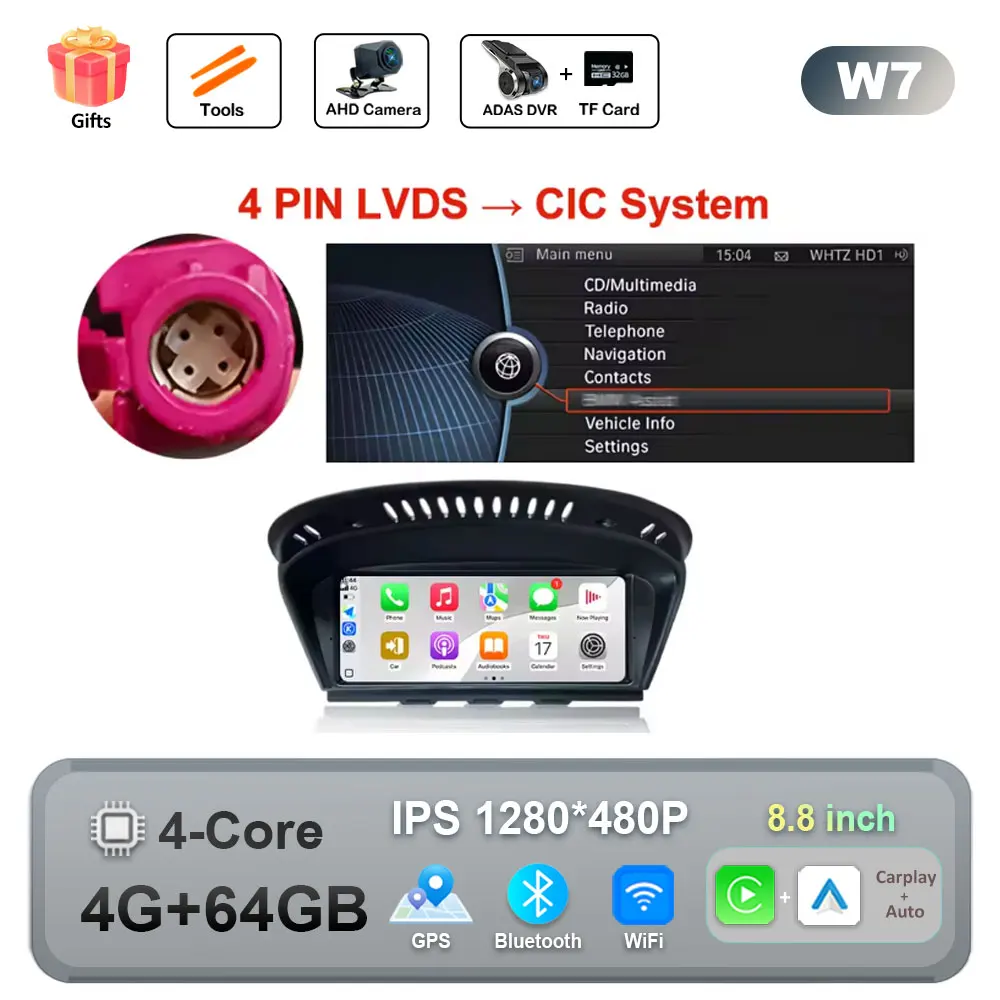 Draadloze CarPlay Android 16 Auto Multimedia Radio Voor BMW 5 3-serie E60 E61 E62 E63 E90 E91 E92 E93 CCC CIC GPS WIFI Bedraad Auto - afbeelding 1