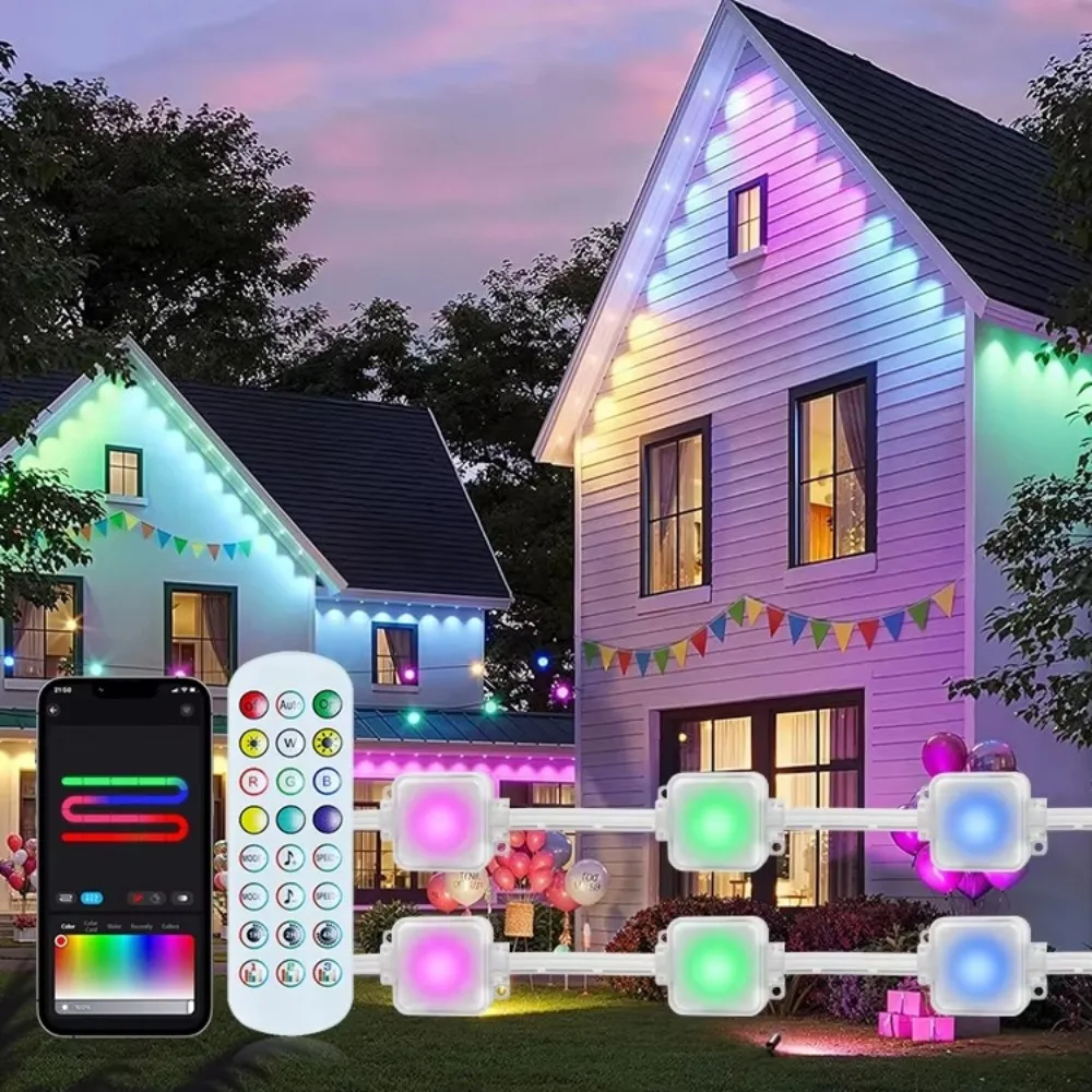 Permanent Outdoor Lights RGB Eaves Lights Bluetooth IP67 Waterproof APP&Remote Control Music Sync Timer for Party Holiday Decor