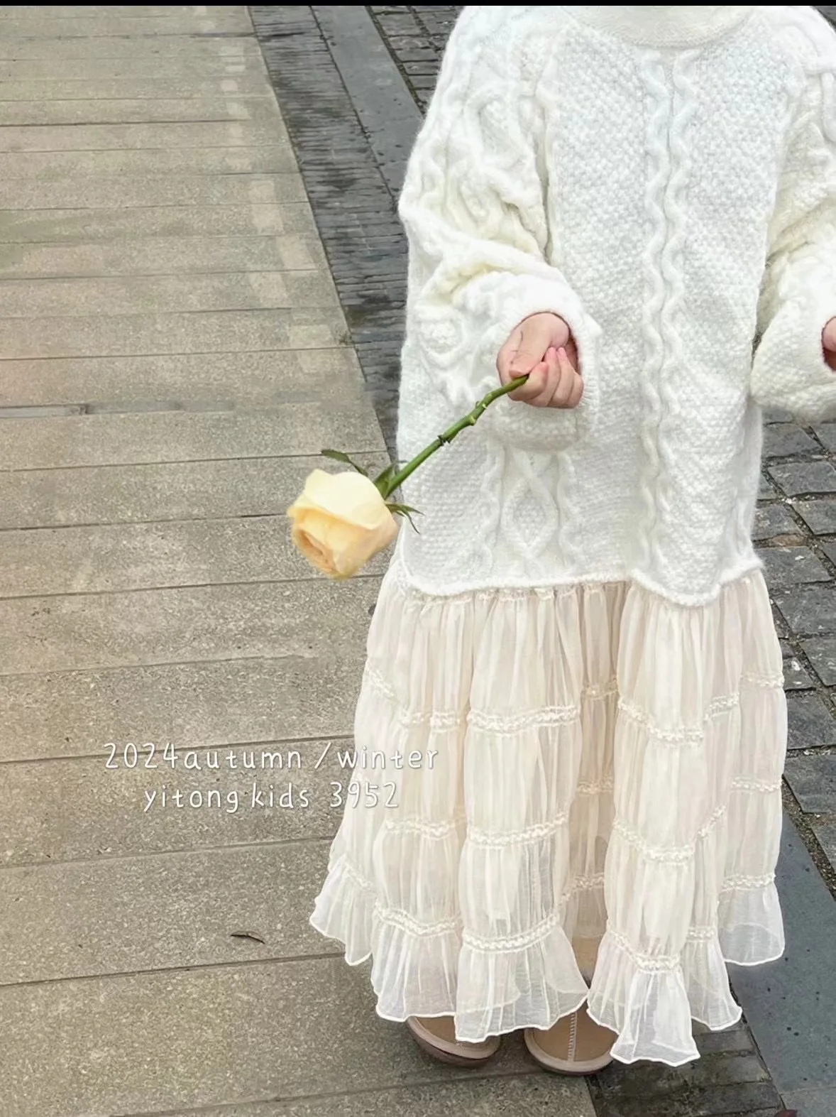 Sweater Dress Spring and Autumn New Korean Fashion Knitted Shirt Sweater Dress Mesh Splicing Princess Skirt Kids Clothes