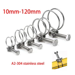 1/5pcs 304 Stainless Steel Hose Clamps  Double Wire Throat Hoop Pipe Clamp Clip 10mm To 120mm