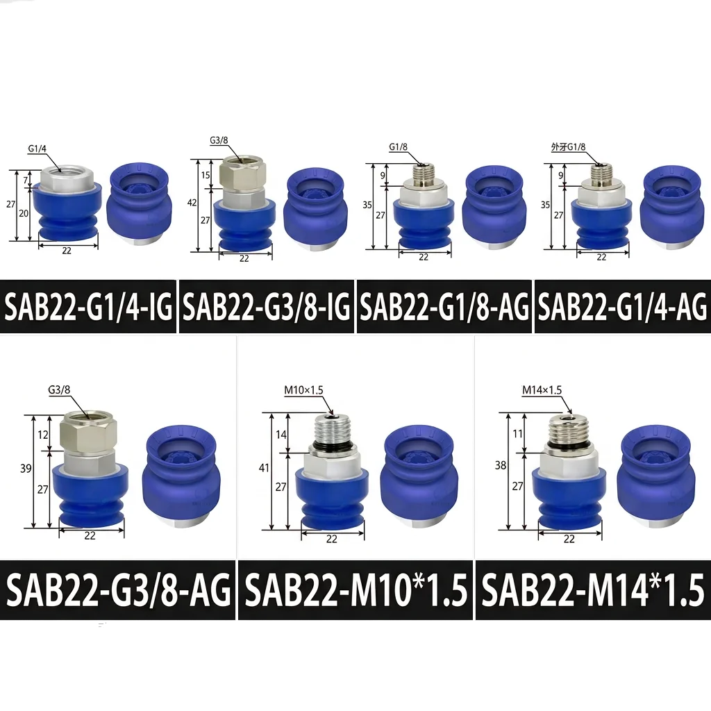 SAB 22 Bellows Vacuum Suction Cups G1/4 G3/8 G1/8 M10 M14 Male Female Thread Pneumatic Gripper Pads