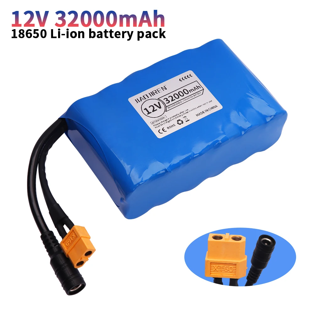 

12V 30ah 40A BMS orline battery 18650 32000mAh lithium ion high capacity battery XT60 dc5521 400W high power motorcycle lamp