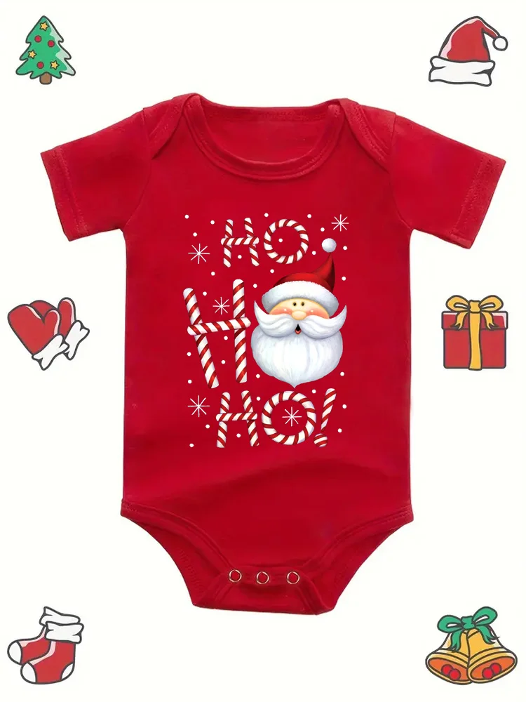 HO HO HO Funny Christmas Santa Claus Print Newborn Bodysuits Baby Clothes Xmas Party Gift Boys Girls Short Sleeve Jumpsuit Outfi